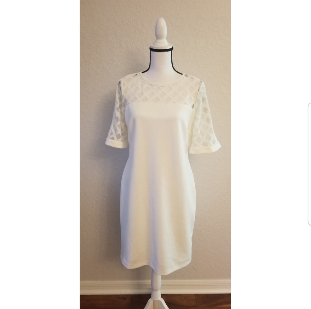 Off White Lattice Cocktail Dress - Picture 2 of 5